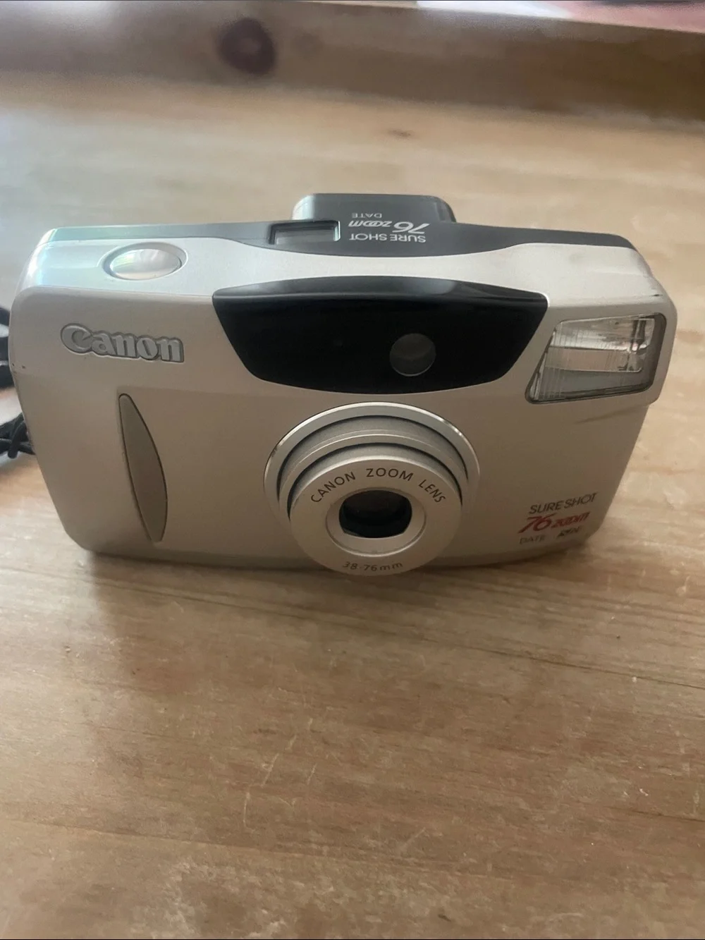 Canon Sure Shot 76 Zoom Silver Compact Film Camera with Black Accent